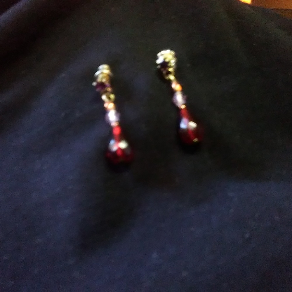 Pierced ear, wine dangle earrings